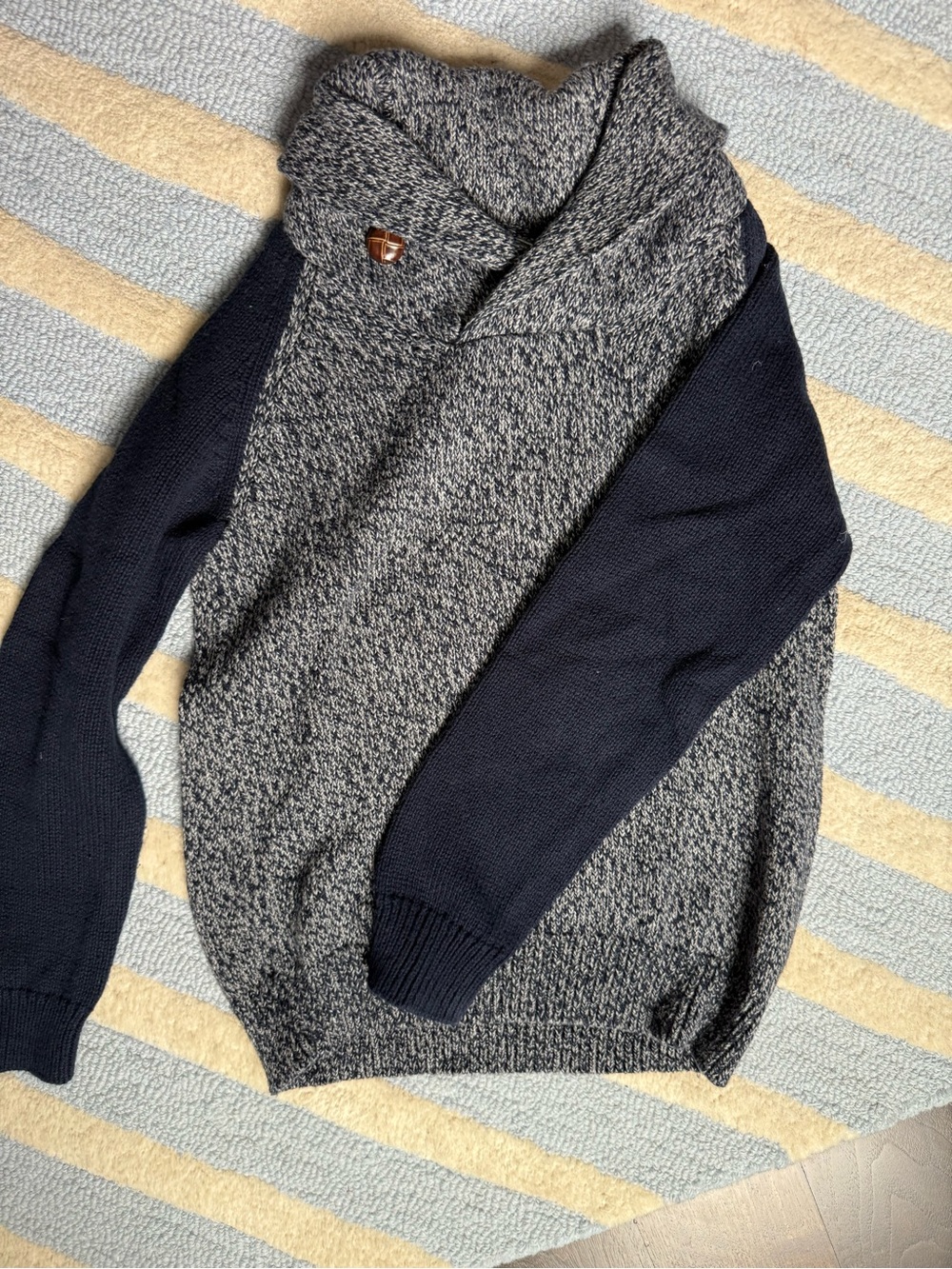 Crewcuts Marled Shawl Collar Sweater with Navy Sleeves